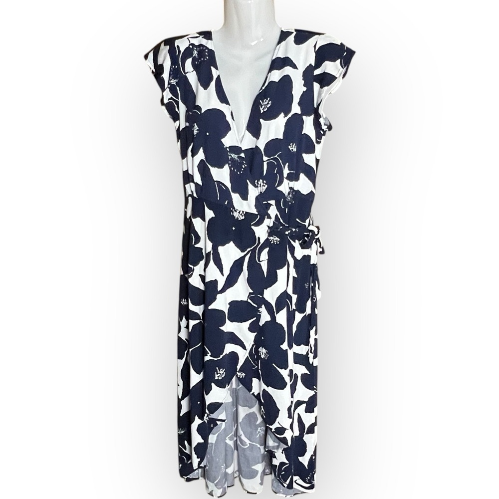 Zaberry Womens Medium Wrap Dress Blue White‎ Floral High Low Cruise Vacations